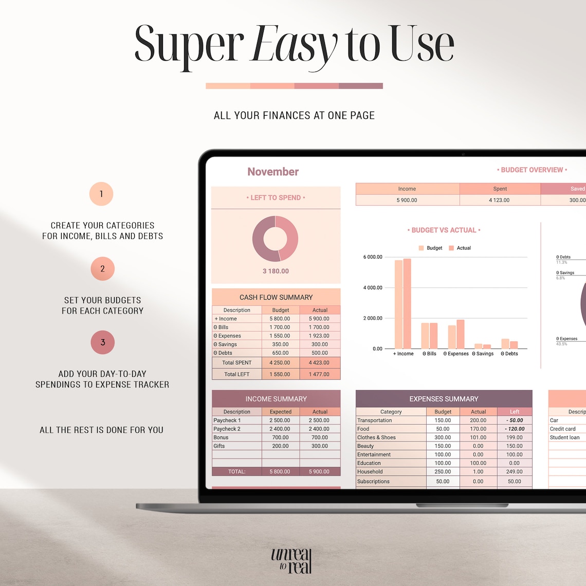 Expense Tracker & Monthly Budget Spreadsheet Template for Google Sheet ...
