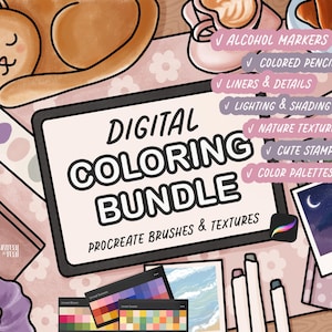 Digitales Malpaket: Pinsel für ProCreate, Alkohol-Marker, Bleistifte, süße Muster, Texturpinsel-Set für iPad Malbücher und -seiten