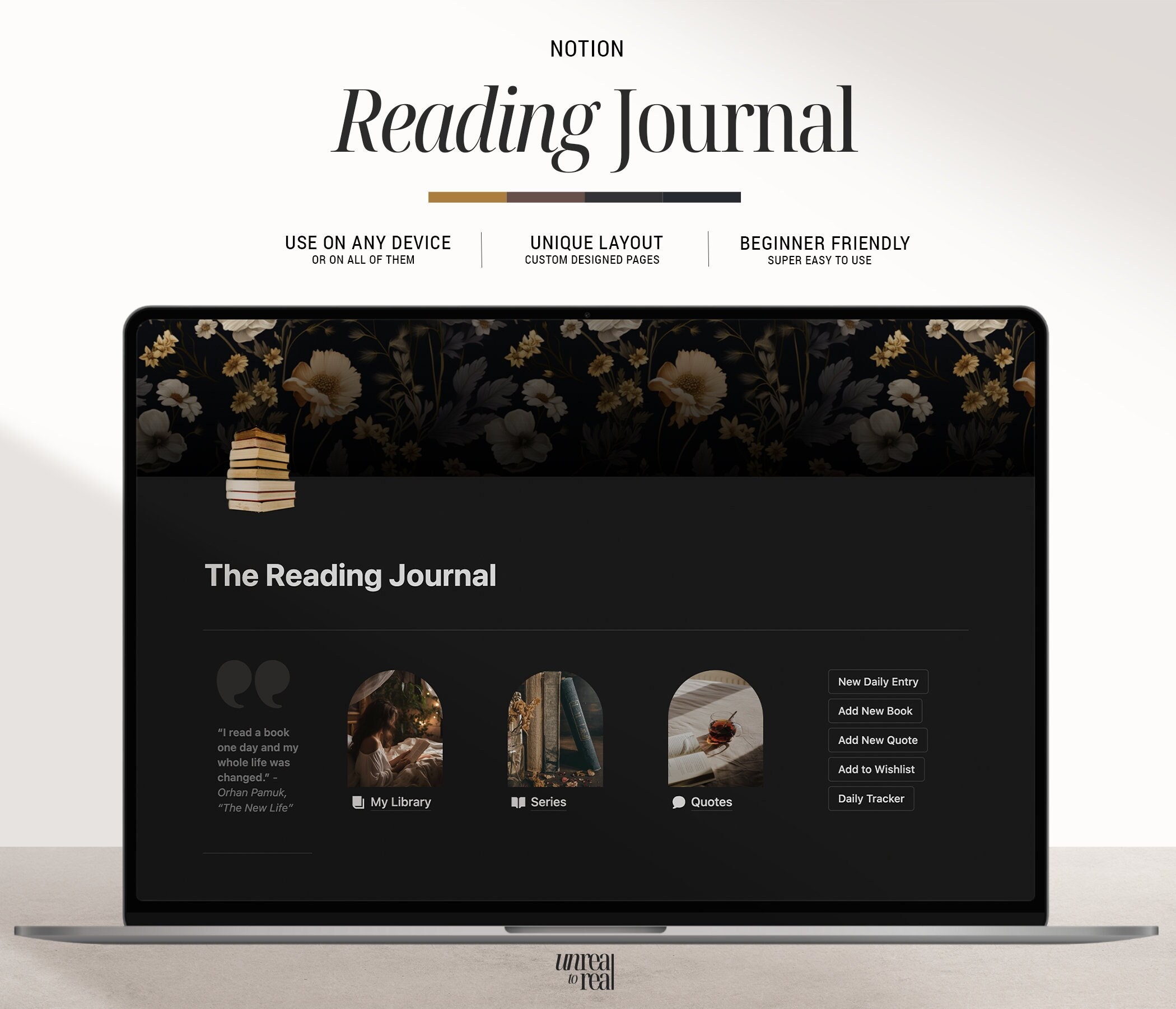 Reading Journal Notion Template: Dark Aesthetic Reading Planner &amp; Tracker for Book Lovers, Busy ...
