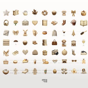 ios18 Anpassade Emoji-klistermärkesikoner | Beige estetiska iPhone-ikonpaket | Digitala planeringsklistermärken | Söta appikoner | Flickiga illustrationer bild 2