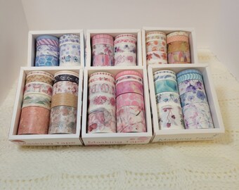 10 rolls of floral-themed Masking Tape / Washi Tape. Perfect for DIY Crafts, Scrapbooking, Journals, Packaging and more