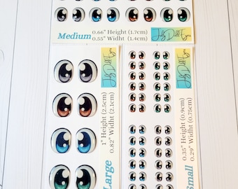 Doll Eyes J520 - Sticker Resined Eyes for Dolls Making - S, M and L sizes -  Good to use with Clay, Porcelain, Fabric, Felt, Plastic, Foam