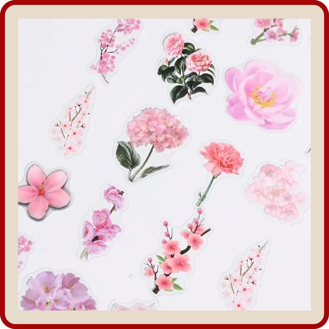 20pcs Pink Peach Flowers Decorative Stickers Waterproof PET  