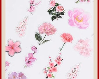 20pcs Pink Peach Flowers Decorative Stickers, Waterproof, PET (Polyethylene Terephthalate)