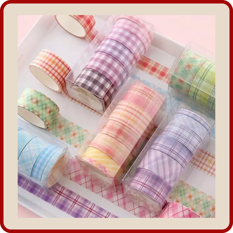 6 rolls of Plaid Print Masking Tape / Washi Tape. Perfect for DIY Crafts, Scrapbooking, Journals, Packaging and more zdjęcie 1