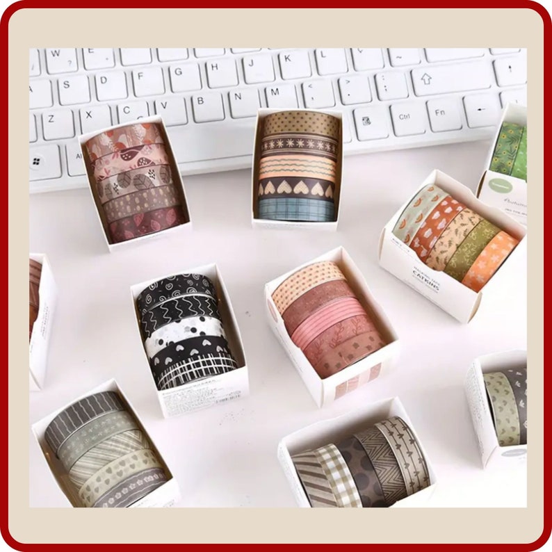 5 rolls of Elegant Print Masking Tape / Washi Tape. Perfect for DIY Crafts, Scrapbooking, Journals, Packaging and more image 1