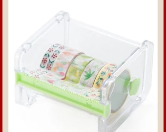 Washi Tape Cutter Dispenser, verbessert das Basteln, Organisation für Studenten und Handwerker. Transparent und Weiß