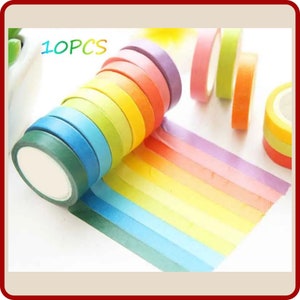 10pcs Rainbow Washi Tape Set for DIY Decoration, Marker Labeling, Crafts, Scrapbooking, Journals, Packaging and more image 1