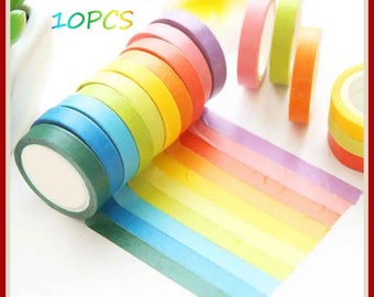 10pcs Rainbow Washi Tape Set -  for DIY Decoration, Marker Labeling, Crafts, Scrapbooking, Journals, Packaging and more