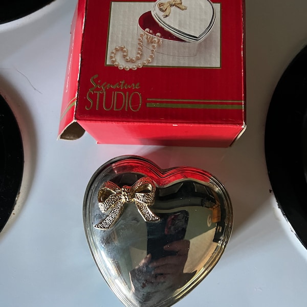 Vintage silver plated heart trinket box