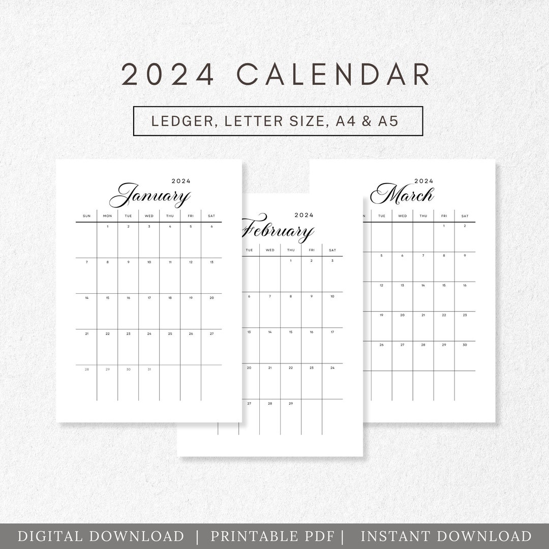 Classic Printable Calendar 2024 Desk Calendar PDF Download Etsy