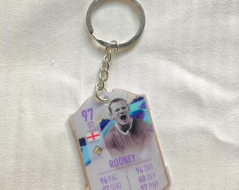 Llavero de Wayne Rooney, leyenda de Inglaterra, con tarjeta de fútbol / Regalo de fútbol para él / Llavero acrílico / Máximo goleador de Inglaterra / Regalo del Manchester United