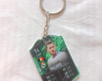 Eden Hazard fotbollskort nyckelring | Real Madrid-present till honom | Akrylnyckelring | Belgisk fotbollslegend | EA Sports-kort-present till fan