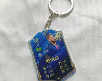 Neymar Jr PSG FC20 Fut-kortnyckelring | Peak Era-present till honom | Akrylnyckelring | Brasilien fotbollsstjärna | 98-betygskort, present till fan