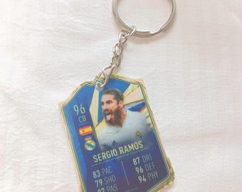 Llavero de Sergio Ramos Fut Card / Regalo del Real Madrid para el aficionado al fútbol / Llavero acrílico / Leyenda de España / Regalo de tarjeta de fútbol para él