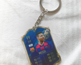 Messi Barcelona Fut-kortnyckelring | Fotbollspresent till honom | Akrylnyckelring | Argentina-legend | EA Sports-kortpresent till fotbollsfan