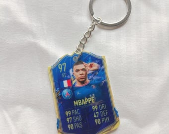 Kylian Mbappé PSG fotbollskort nyckelring | Frankrike fotboll present till honom | Akryl nyckelring | VM-vinnare | EA Sports-kort present till fan