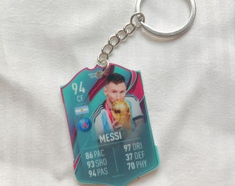 Llavero de tarjeta Fut de Messi PSG FC23 / Regalo de fútbol argentino para él / Llavero acrílico / Primera temporada del París Saint-Germain / Tarjeta de regalo con valoración 94