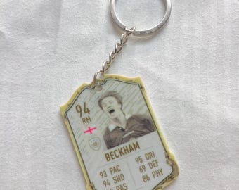 David Beckham England Legend Fut-kortnyckelring | Fotbollspresent till honom | Akrylnyckelring | Tre lejon-ikon | England Legend-kortpresent