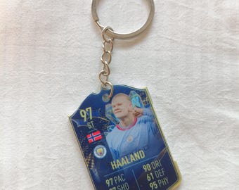 Erling Haaland Manchester City FC22 Fut Card Keychain | Football Gift Him | Acrylic Keychain | Norway Star 97 Rated | Highest Rated Gift