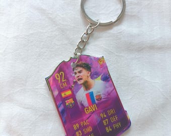 Llavero de Gavi Barcelona Fut Card / Regalo de fútbol para él / Llavero acrílico / Estrella del fútbol español / Regalo de tarjeta EA Sports para aficionados