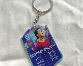 Cristiano Ronaldo Portugals fotbollskortnyckelring | CR7 VM-present till honom | Akrylnyckelring | Portugals kapten | Landslagskortspresent