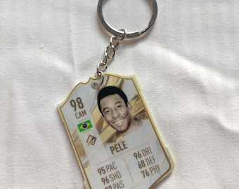 Llavero de Pelé, leyenda brasileña, con tarjeta de fútbol / Regalo de fútbol para él / Llavero acrílico / El mejor futbolista de Brasil de todos los tiempos / Regalo de un tricampeón mundial