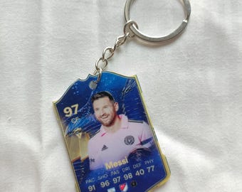 Llavero de Messi Inter Miami Fut Card / Regalo de fútbol argentino para él / Llavero acrílico / Edición Miami CF / Tarjeta única con calificación de 97