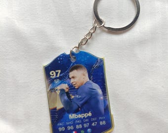 Kylian Mbappe PSG Fut Card Keychain Gift Set | Football Gift for Him | Acrylic Keychain Bundle | France World Cup Star | FC21 Card