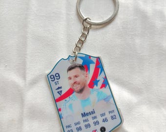 Messi Inter Miami fotbollskort nyckelring | Argentina VM-present till honom | Akrylnyckelring | MLS fotbollsstjärna | FC25-kort present till supporter