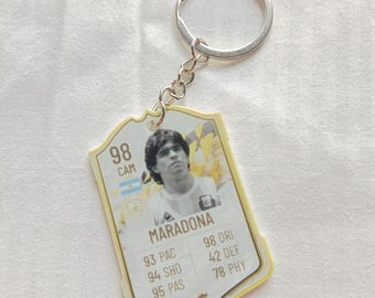 Diego Maradona Argentina Legend Fut-kort Nyckelring | Fotbollspresent till honom | Akrylnyckelring | Guds hand-ikon | VM-legend-present