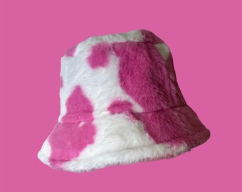 Sombrero de cubo peludo, sombrero de cubo de piel sintética, sombrero de cubo, sombrero de cubo rosa, sombrero de cubo para el invierno, regalo de novia, regalo del día de San Valentín, regalo de Vday