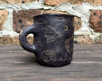 Snake head - Handmade Pinch Pot Ceramics Stoneware Black Mug