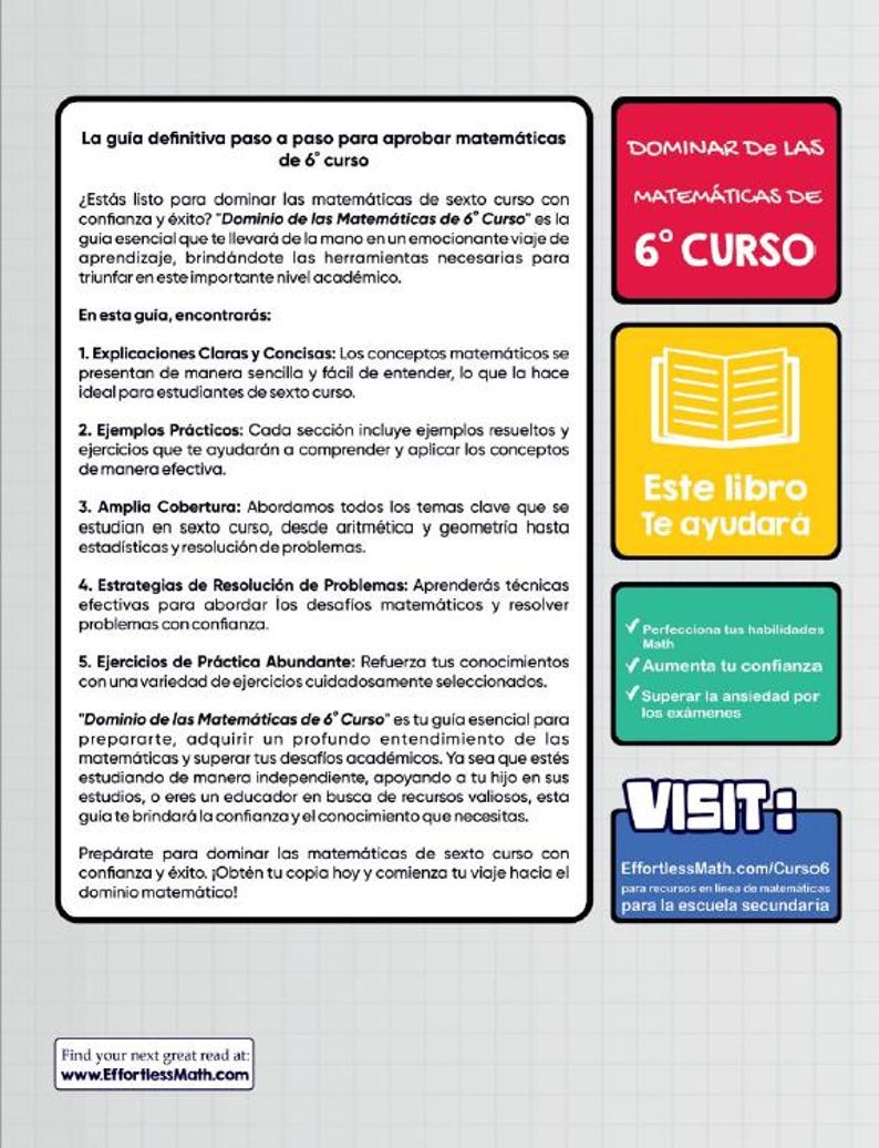 6th Grade Math Workbook: Step-by-step Guide (spanish Edition) - Etsy