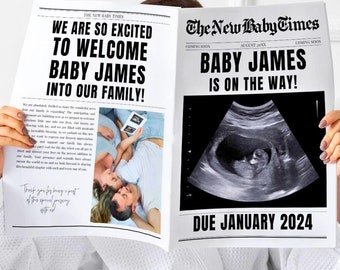 Newspaper Template Baby On The Way, Custom Baby Announcement Newspaper, The Baby Times Newspaper, Newspaper Baby Announcement, Printable
