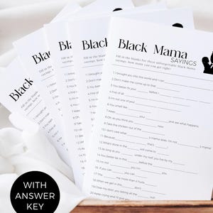 Iconic Black Mama Sayings, African American Baby Shower Game, Funny Black Mom Phrases, Culture-Based Baby Shower Activity, Instant Download