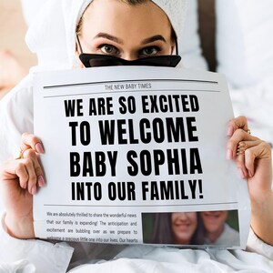Pregnancy Reveal Newspaper Template, EDITABLE Baby Announcement Newspaper, Printable Baby Shower Tabloid Props, Instant Digital Download DIY
