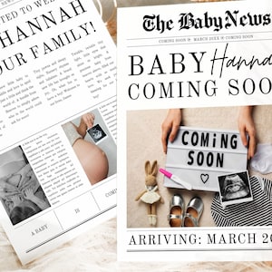 The Baby Times Newspaper Template, Baby Reveal Newspaper, Editable Baby Coming Soon, New Baby On The Way Announcement Instant Download CANVA