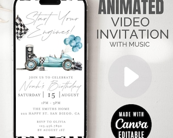 F1 Racing Birthday Invitation, Animated Go Kart Race On Over Bday Invite Template, Editable Car Party Fast One Video Evite, CANVA Download