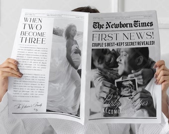 Large Newspaper Pregnancy Announcement Template, Canva New Baby On the Way News, Baby Shower Announce Editable Newspaper Photo DIY PRINTABLE