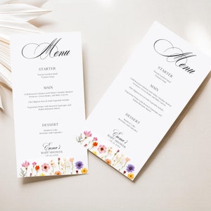 Editable Wildflower Menu Card Template, Printable Floral Menu for Birthday and Brunch, Garden Party Menu, Wedding & Event Menu, CANVA BS001A