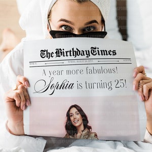 Newspaper Birthday Invite Editable in CANVA, Personalized Birthday Program Template, Photography Prop for Birthday Party, Custom Invitation