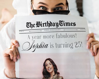 Newspaper Birthday Invite Editable in CANVA, Personalized Birthday Program Template, Photography Prop for Birthday Party, Custom Invitation