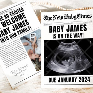 The Baby Times Newspaper, Editable New Baby Announcement Newspaper, Printable Baby Reveal Newspaper, Pregnancy Announcement Template, CANVA