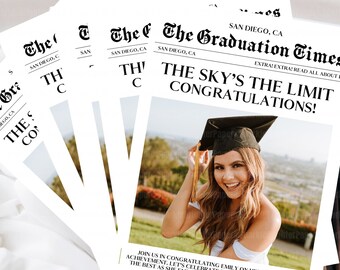 Custom Graduation Newspaper Template, Edit In Canva, Newspaper Graduation Party Invite, Grad Invitation With Photo, Instant Download, CANVA