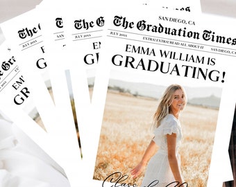 Graduation Announcement Newspaper, Editable Graduation Invitation Template, Grad Celebration Party Newspaper Graduation Digital Invite CANVA