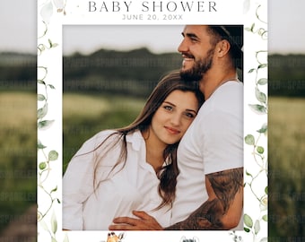 Photo Booth Picture Frame, Editable Safari Theme Baby Shower Photobooth Template DIgital Download, Jungle Animals Photo Props Canva, BS003A