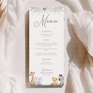 Safari Baby Shower Menu, Custom Jungle Baby Eucalyptus Food List Template, Printable Wild One Menu Card CANVA DIY Digital Download, BS003A