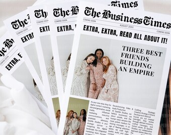 Business Announcement Newspaper Template, Editable Business Opening Newspaper for Fun Photoshoot, Printable 2-Page Large Newspaper, CANVA