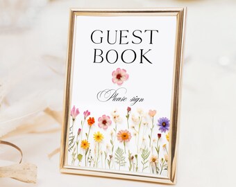 Guest Book Sign Wildflower Baby Shower Template, Editable Floral Sign Decorations, Printable Baby Shower Sign, Instant Download CANVA BS001A